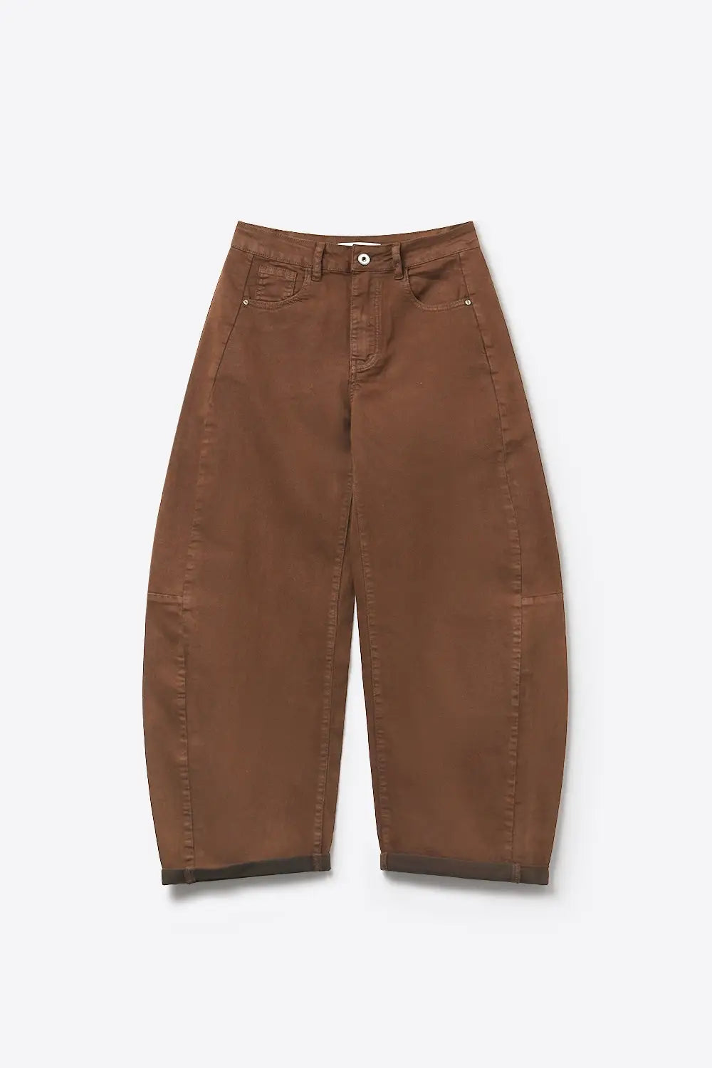 Brown Wide-Leg Barrel style Pants with Rolled Hems - Jeans