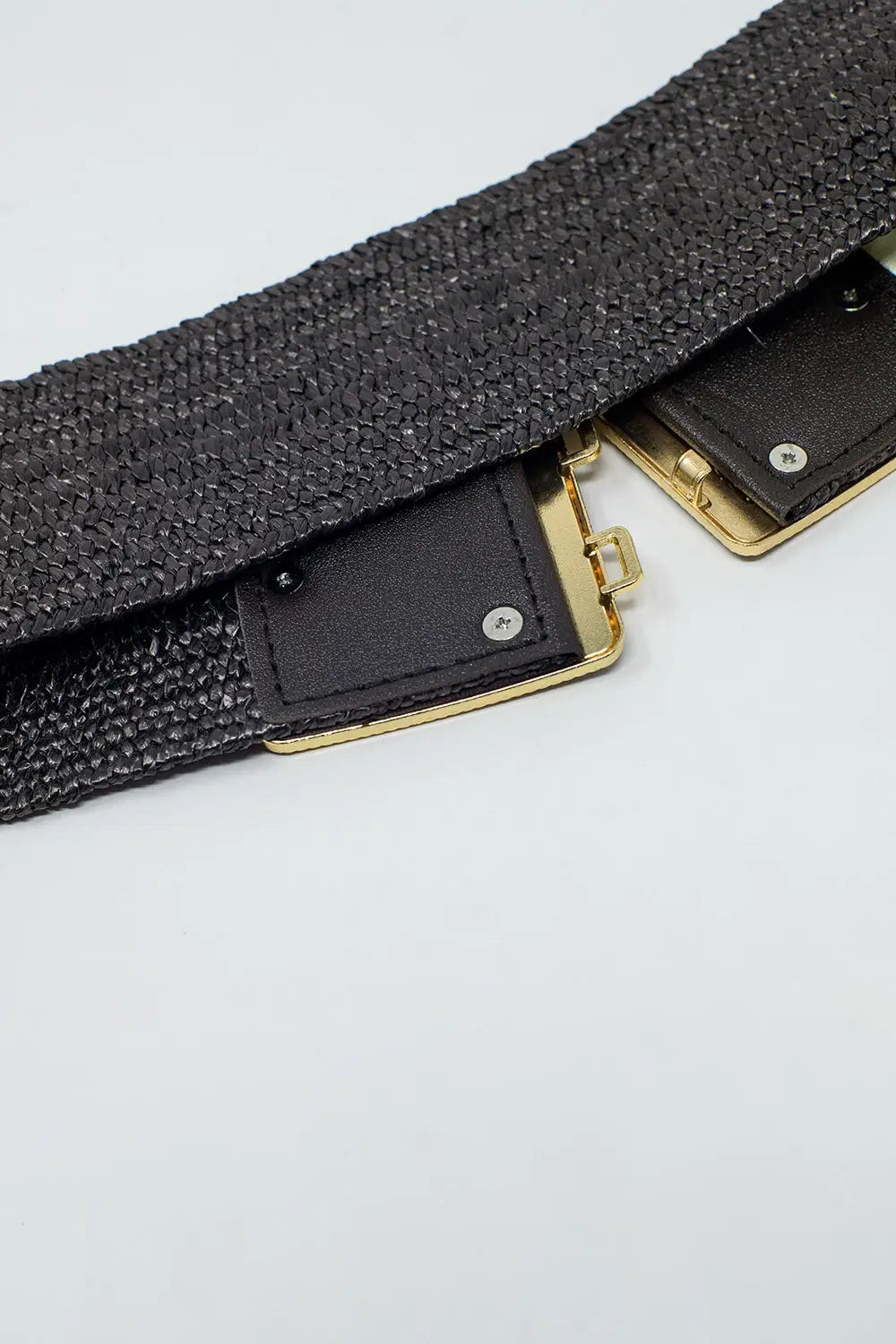 Brown woven belt with square buckle with gold details - One Size / Brown - Accesory