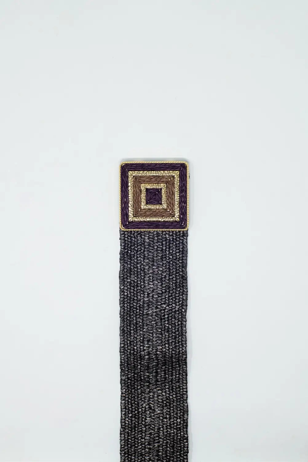 Brown woven belt with square buckle with gold details - One Size / Brown - Accesory