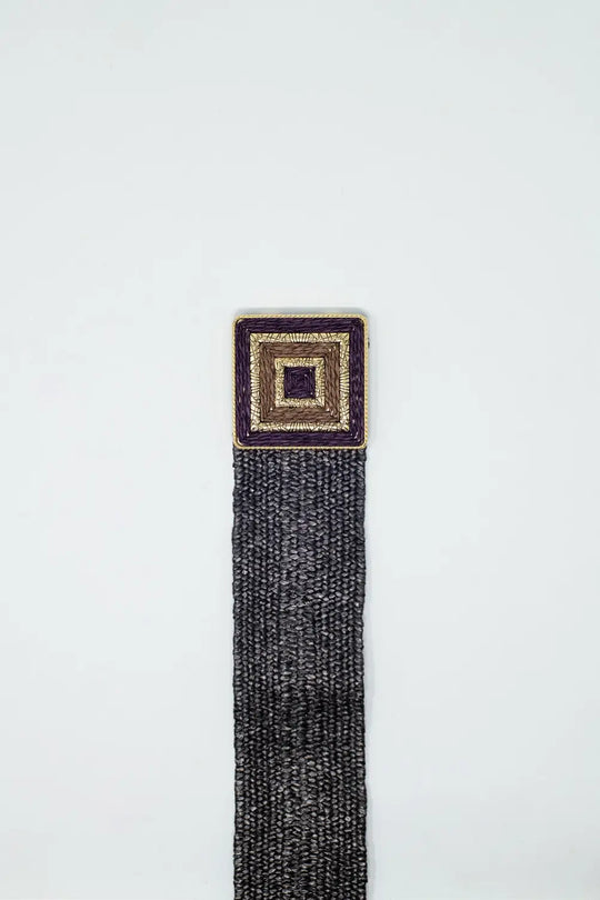 Brown woven belt with square buckle with gold details - One Size / Brown - Accesory