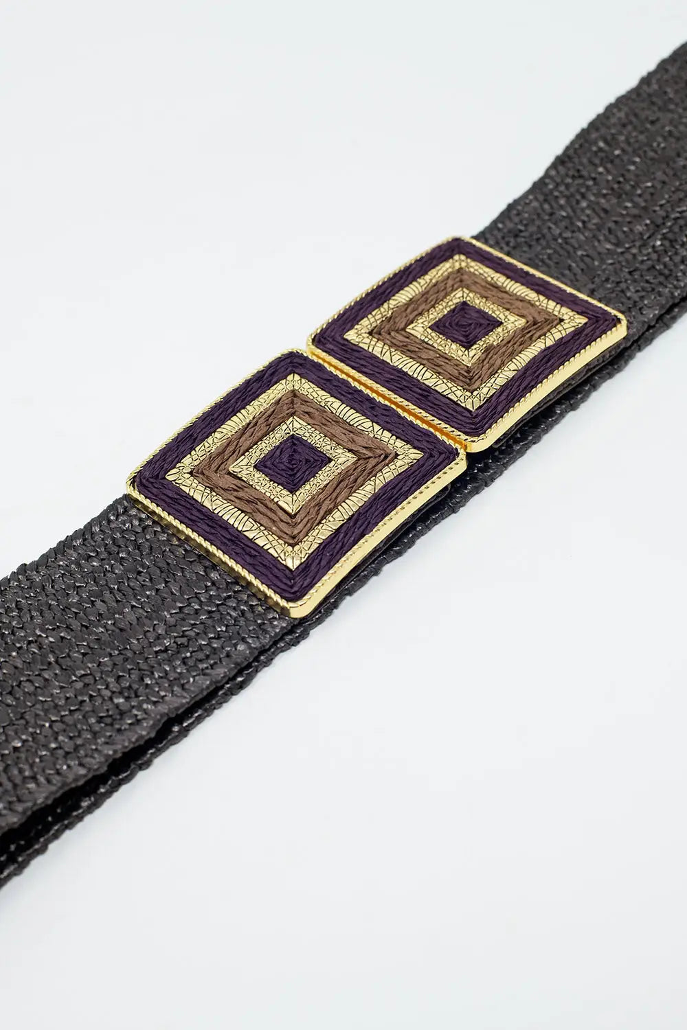 Brown woven belt with square buckle with gold details - One Size / Brown - Accesory
