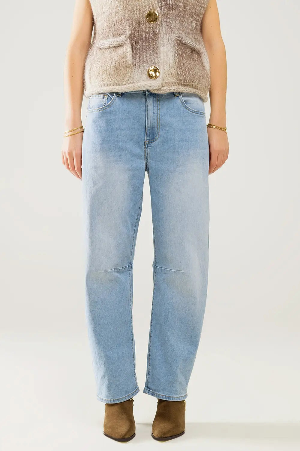 Q2 Bubble Wide Leg Jeans in light wash