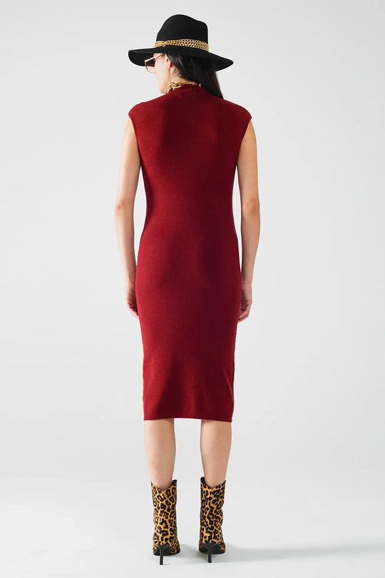 burgundy bodycon sleeveless midi dress - Dresses