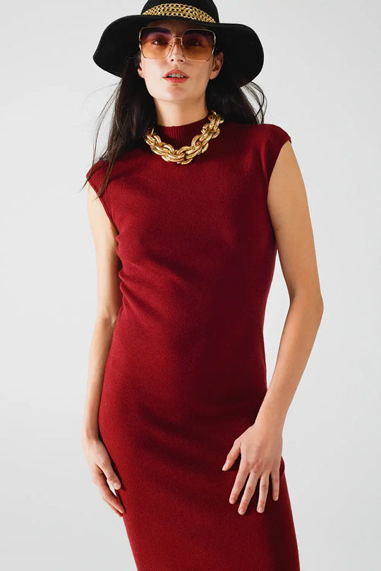 burgundy bodycon sleeveless midi dress - Dresses