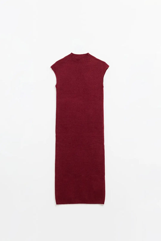 burgundy bodycon sleeveless midi dress - Dresses