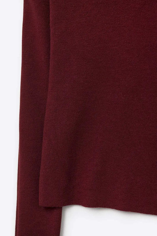 Burgundy fine knit sweater with wide boat neck - One Size / Red