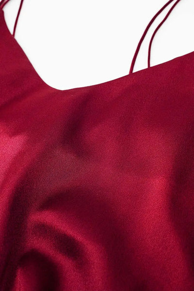 burgundy satin spaghetti strap top - Tops