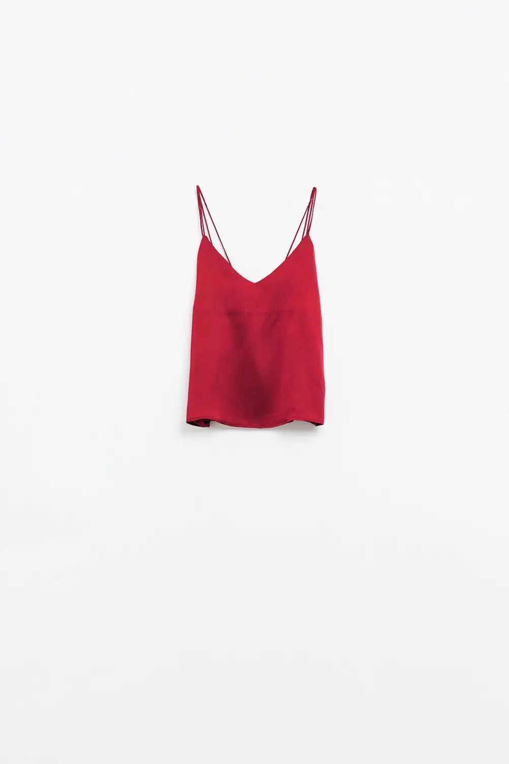 burgundy satin spaghetti strap top - Tops
