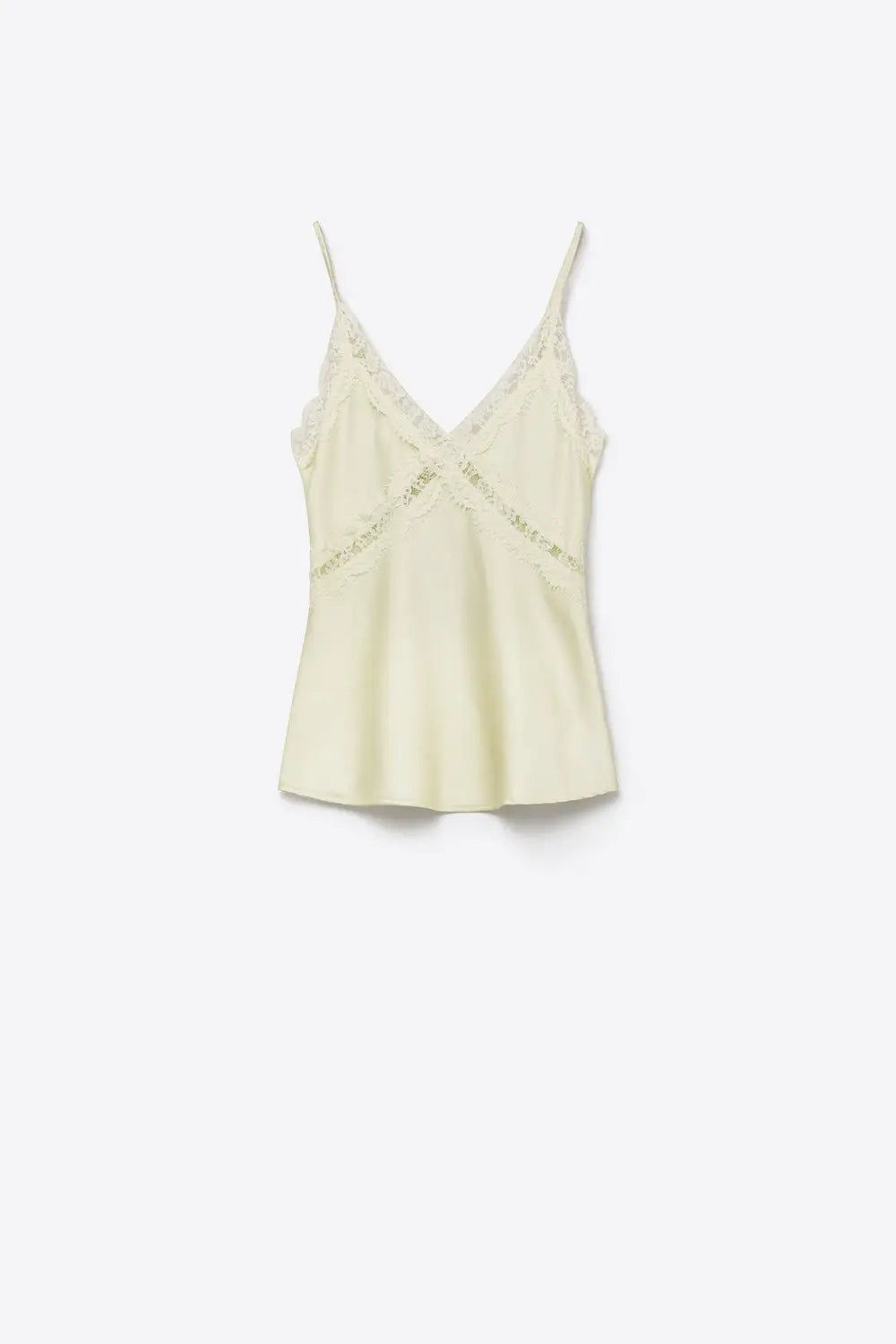 butter yellow Lace-Trim Satin Cami Top with Slim Straps - Shirts