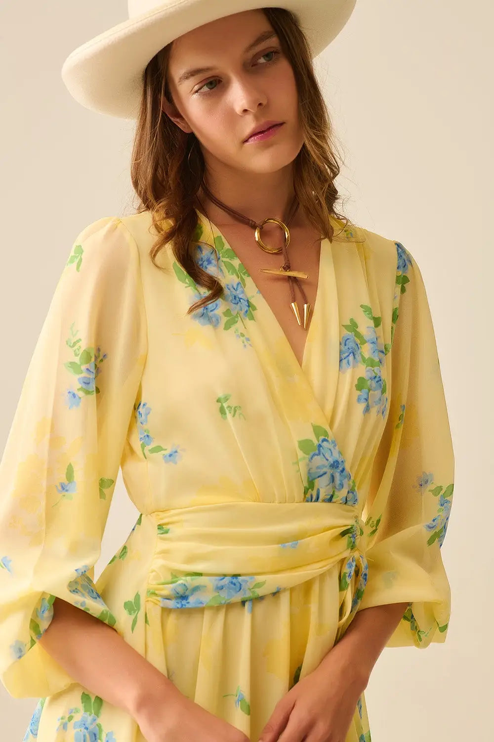 Butter yellow spring mini dress with ruched design - Dresses