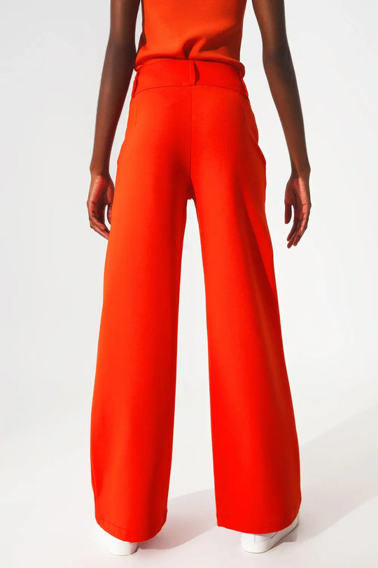 Button detail wide leg pants in orange - Pants