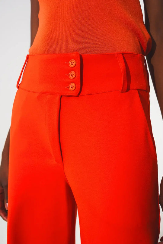 Button detail wide leg pants in orange - Pants