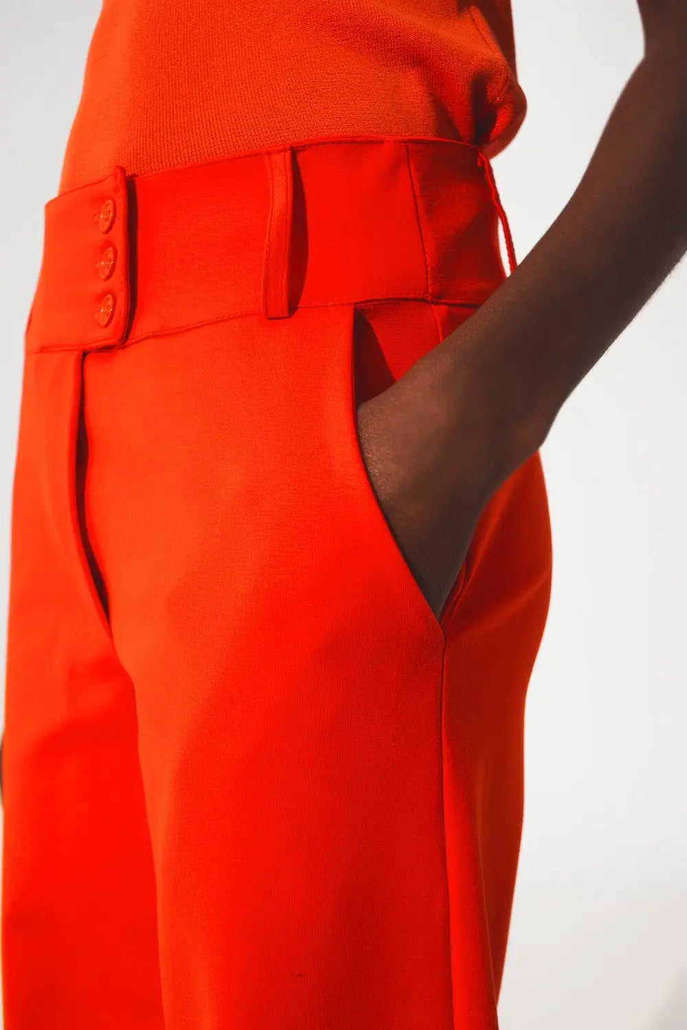 Button detail wide leg pants in orange - Pants