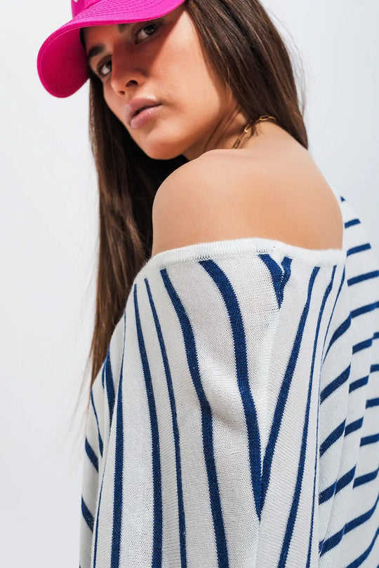 Button down cream cardigan top in stripe - Sweaters