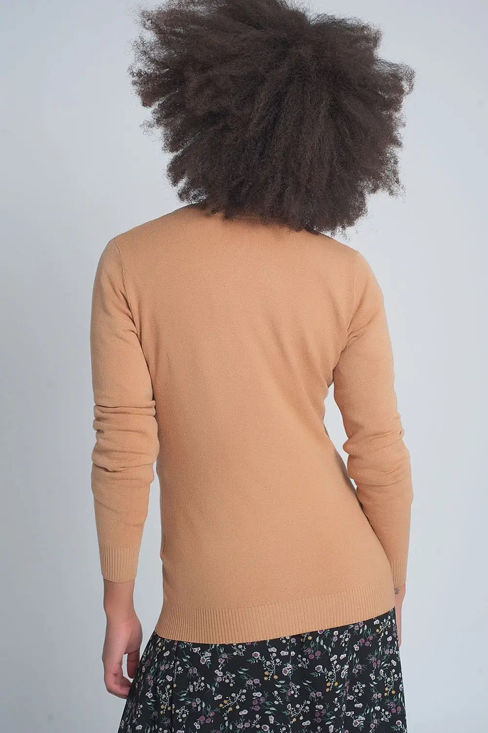 Button front cropped knit cardigan in camel - Sweaters