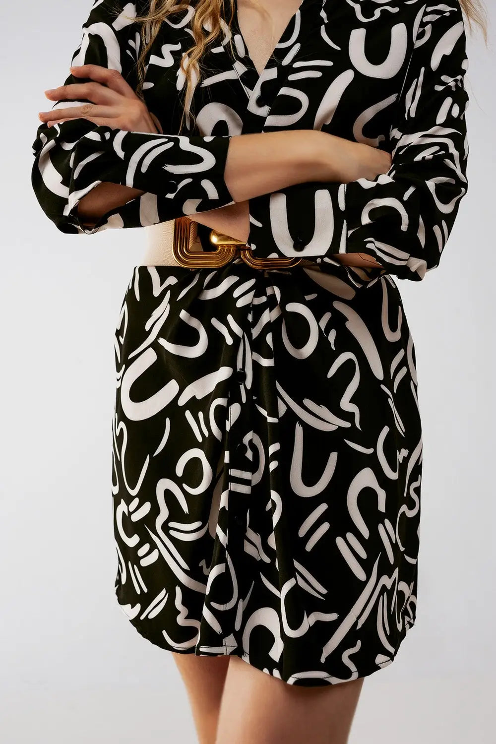 Button front mini shirt dress in black - Dresses