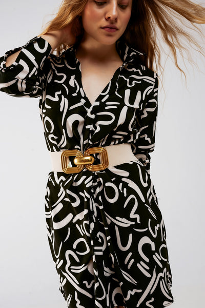 Button front mini shirt dress in black