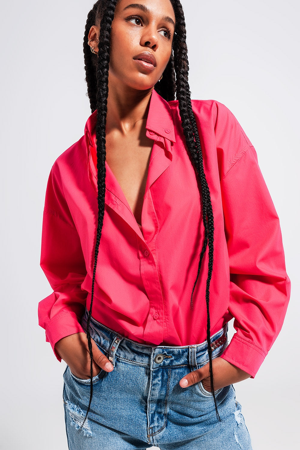 Button front shirt in Fuchsia