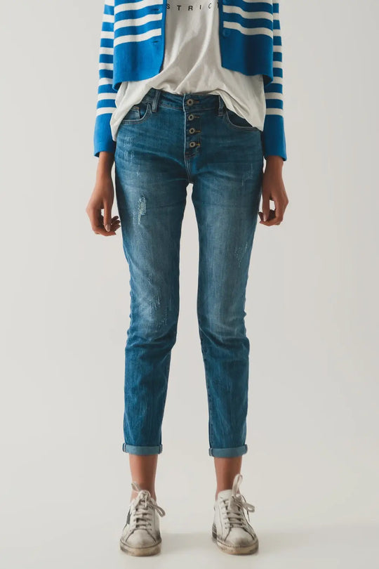Q2 Button front straight jean