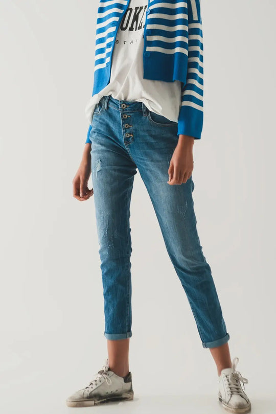 Button front straight jean - Jeans
