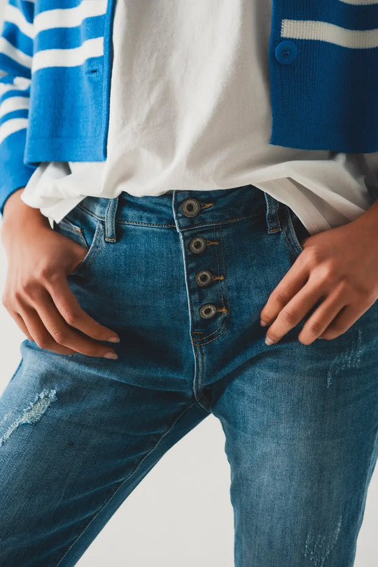 Button front straight jean - Jeans