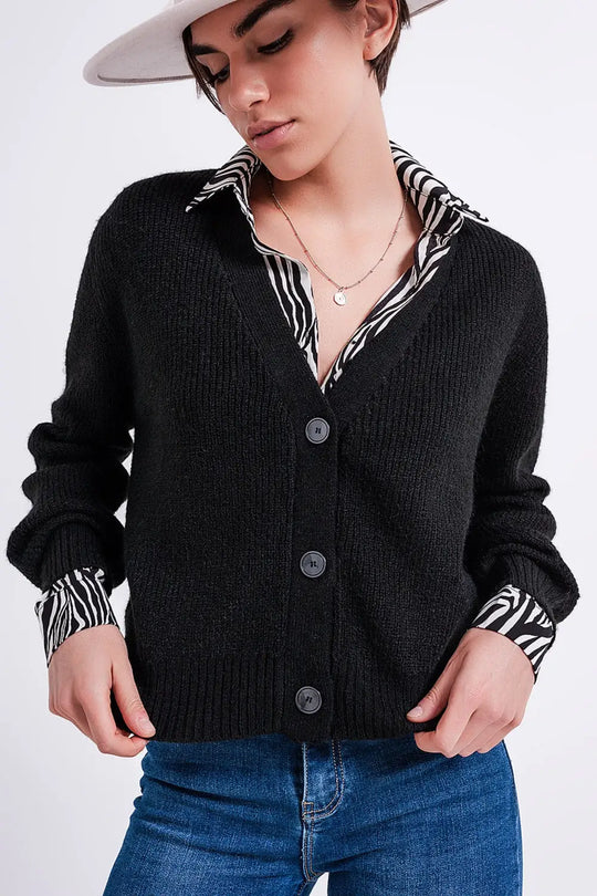 Button Through Cardigan in Black - Sweaters