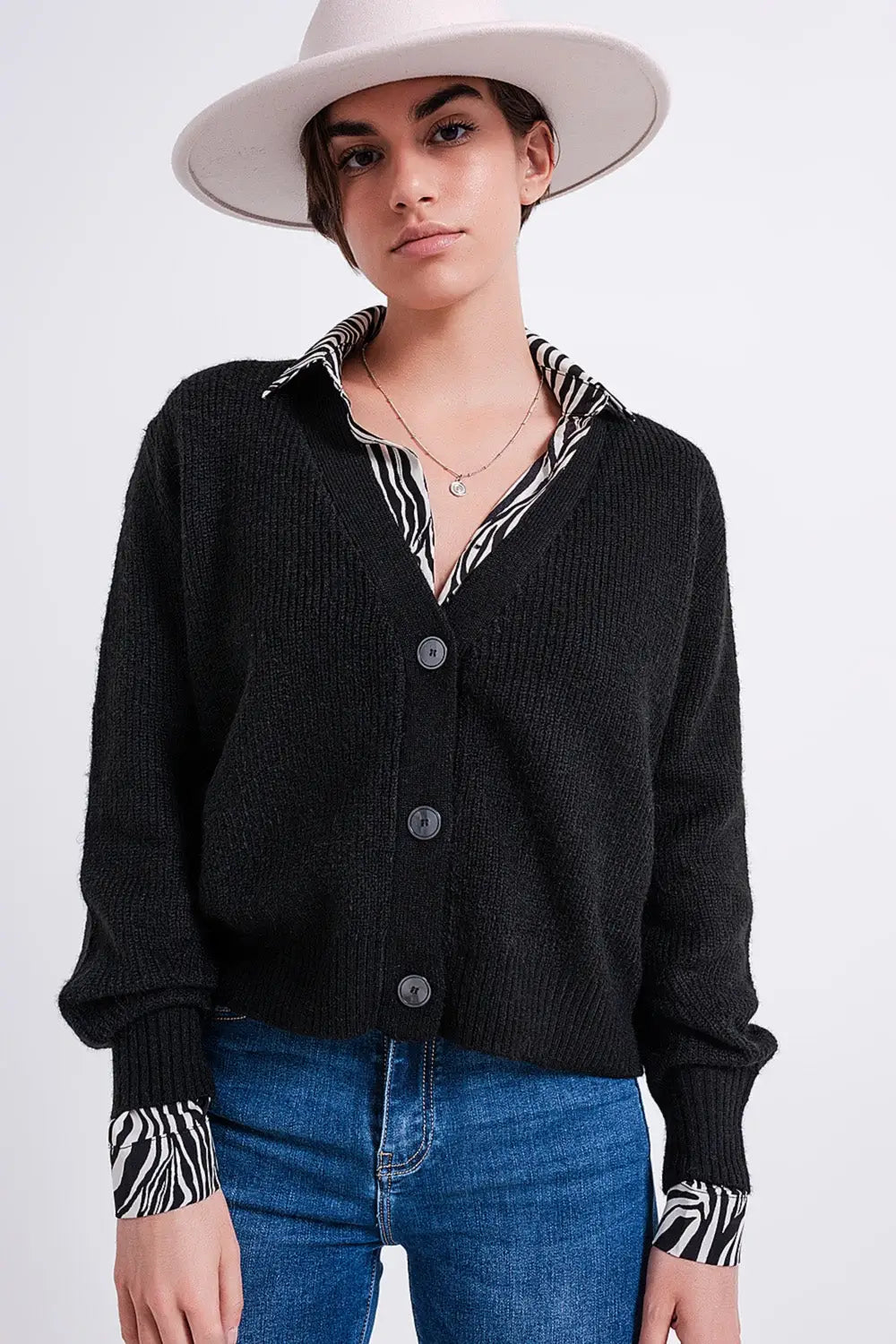 Button Through Cardigan in Black - Sweaters