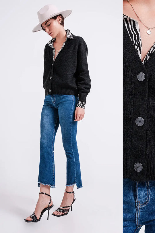 Button Through Cardigan in Black - Sweaters