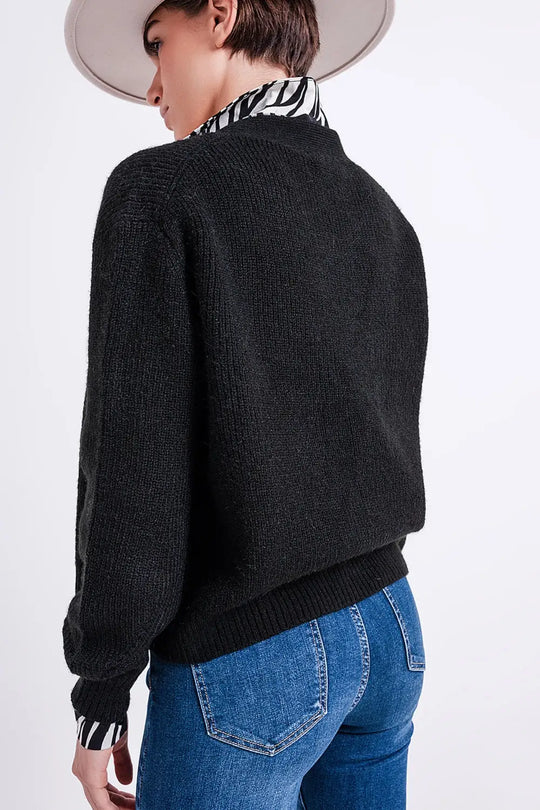 Button Through Cardigan in Black - Sweaters
