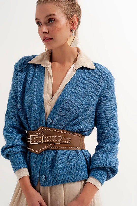 Button Through Cardigan in Blue - Sweaters