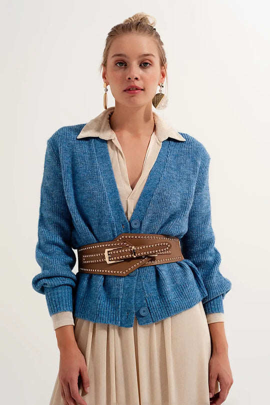 Button Through Cardigan in Blue - Sweaters