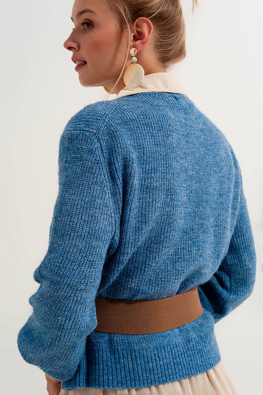 Button Through Cardigan in Blue - Sweaters