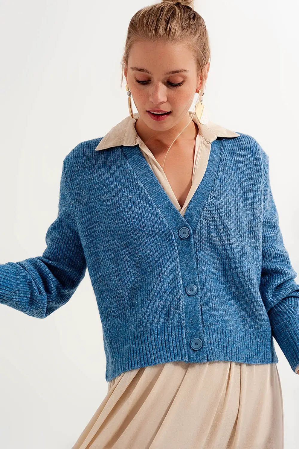 Button Through Cardigan in Blue - Sweaters