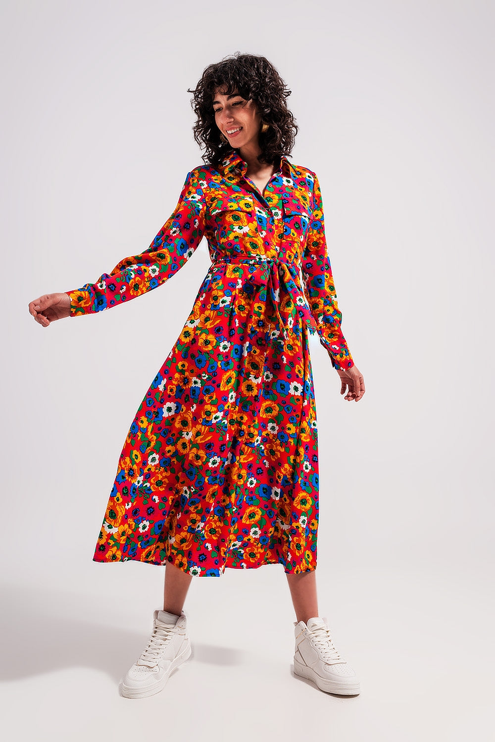 Button through maxi shirt dress in bloom print