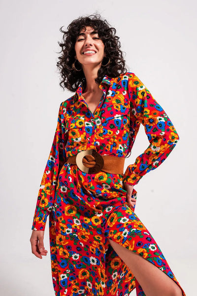 Button through maxi shirt dress in bloom print - Dresses