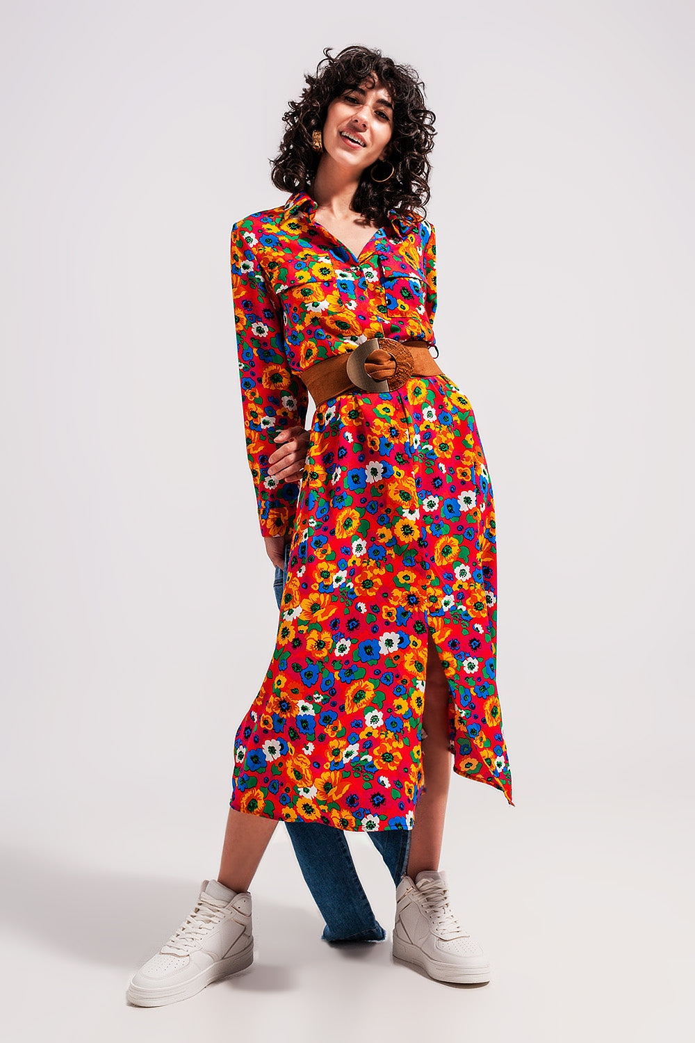 Button through maxi shirt dress in bloom print