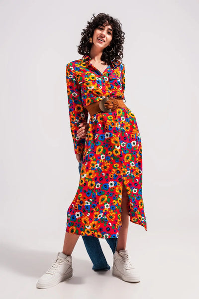 Button through maxi shirt dress in bloom print - Dresses