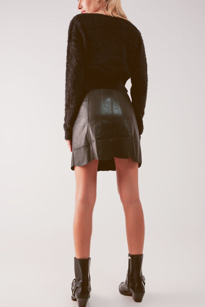 Button Black Faux Leather Skirt