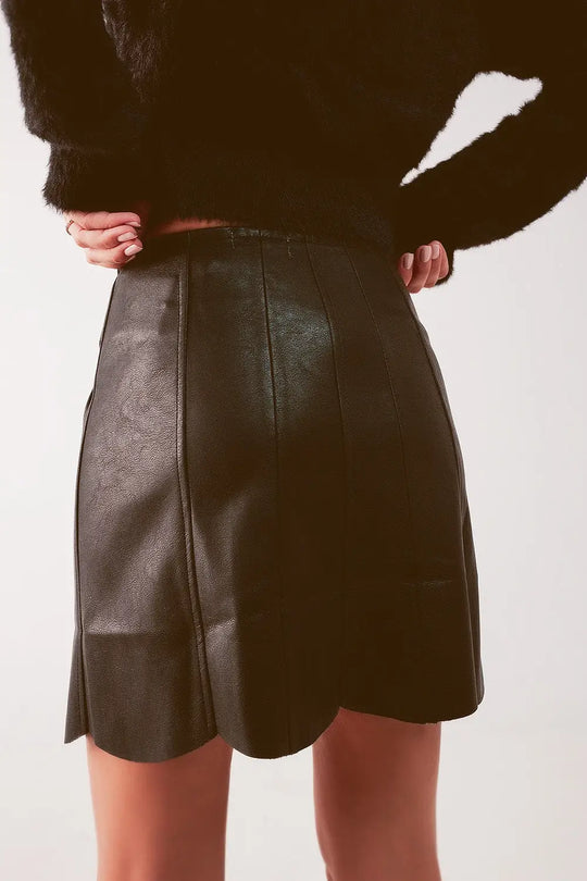 Button Black Faux Leather Skirt - Skirts