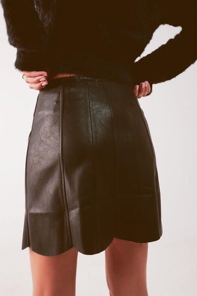 Button Black Faux Leather Skirt