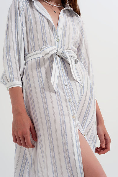 Button through smock midi dress in stripe