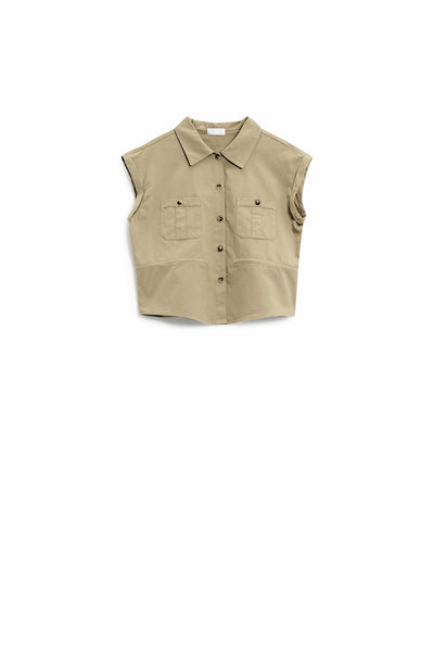 Button Up Khaki Shirt With Chest Pockets