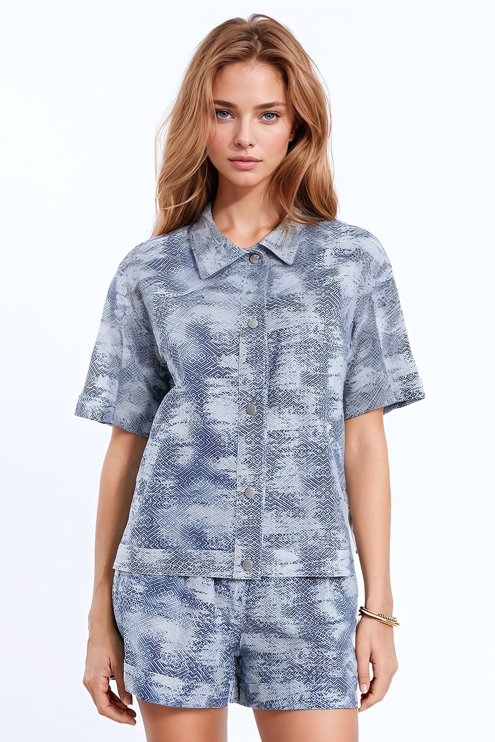 Q2 Button Up Polo Shirt In Tie Dye Blue