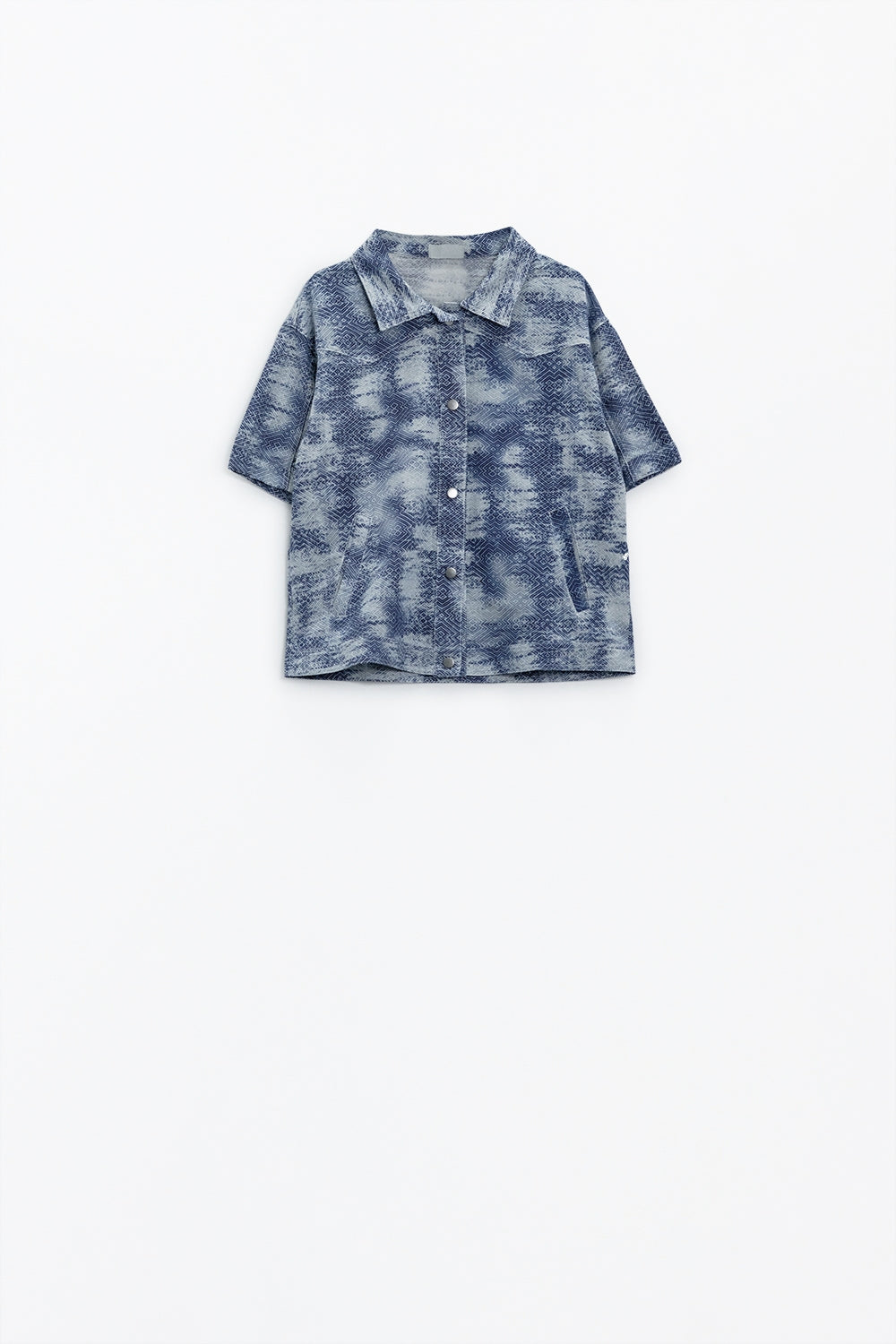 Button Up Polo Shirt In Tie Dye Blue