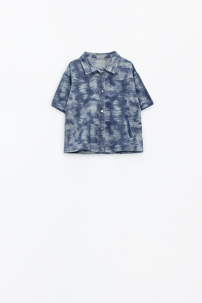 Button Up Polo Shirt In Tie Dye Blue