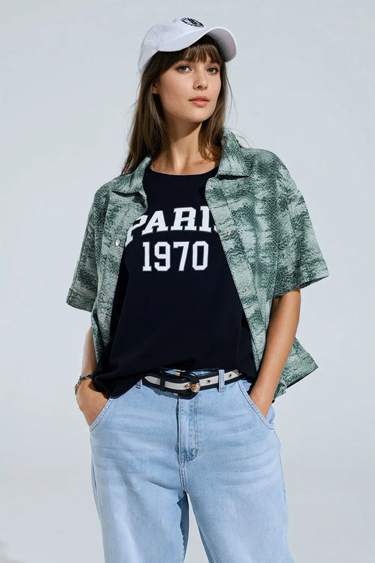 Button Up Polo Shirt In Tie Dye Green - Shirts