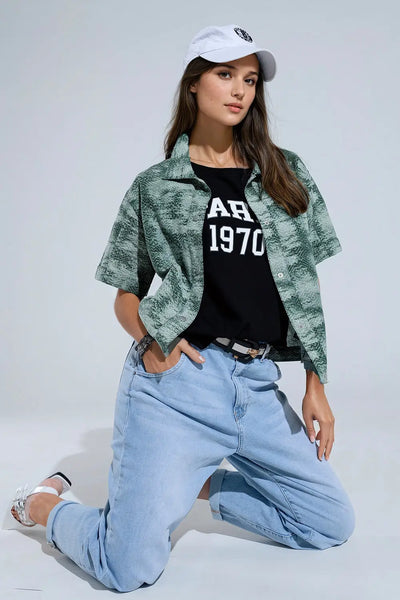 Button Up Polo Shirt In Tie Dye Green - Shirts