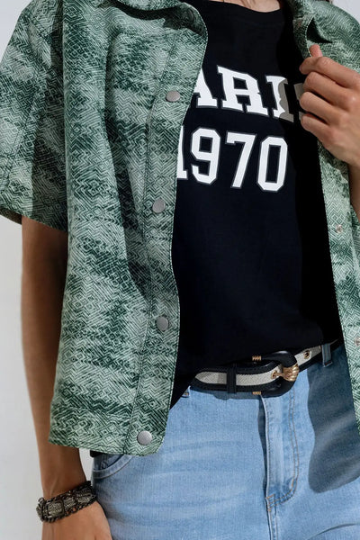 Button Up Polo Shirt In Tie Dye Green - Shirts