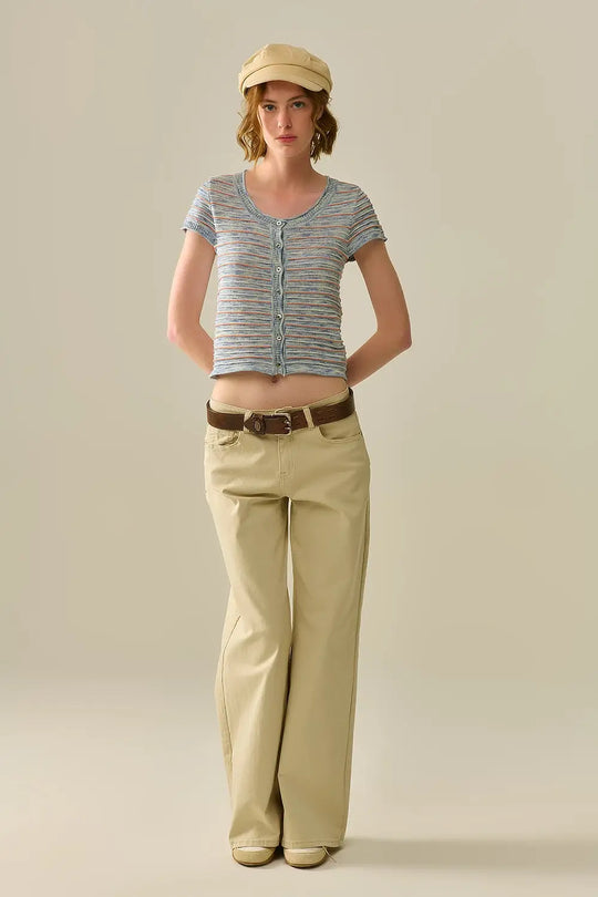 Buttoned Sweater In Blue Featuring Orange Stripes - Sweaters