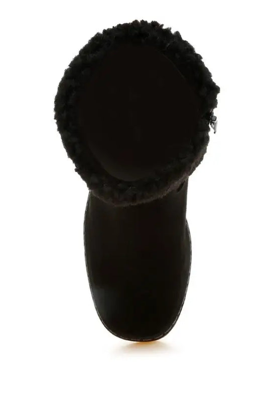 Woolly Faux Fur & Embroidery Detail Boots - Shoes